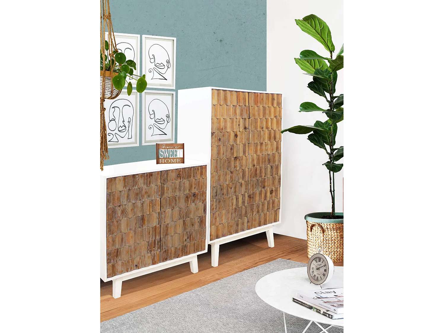 MilaniHome.it - madia a due ante con decoro in legno di design moderno per salotto cucina sala da pranzo cm 90x50x89 hdi coloreBianco