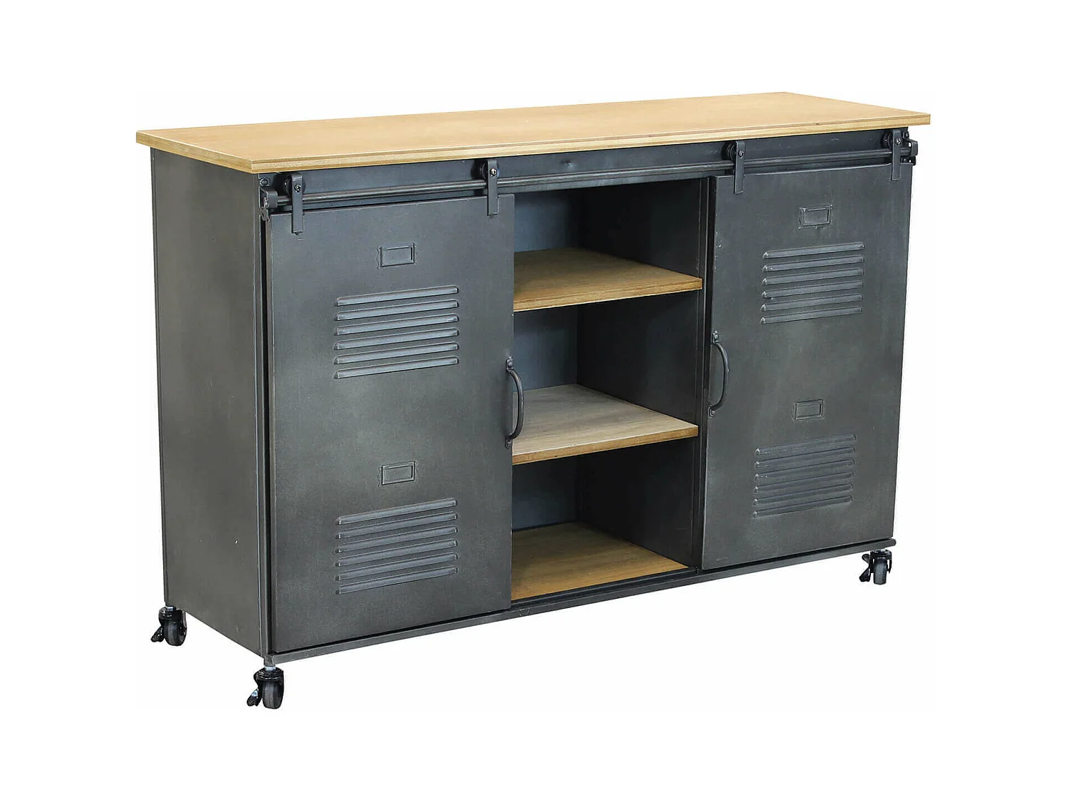 MilaniHome.it - Credenza In Metallo Ferro Industrial Mobile Madia Per Arredamento Soggiorno, Sala Da Pranzo, Salotto Industriale , Cm 116x40x77 Hdi coloreGrigio