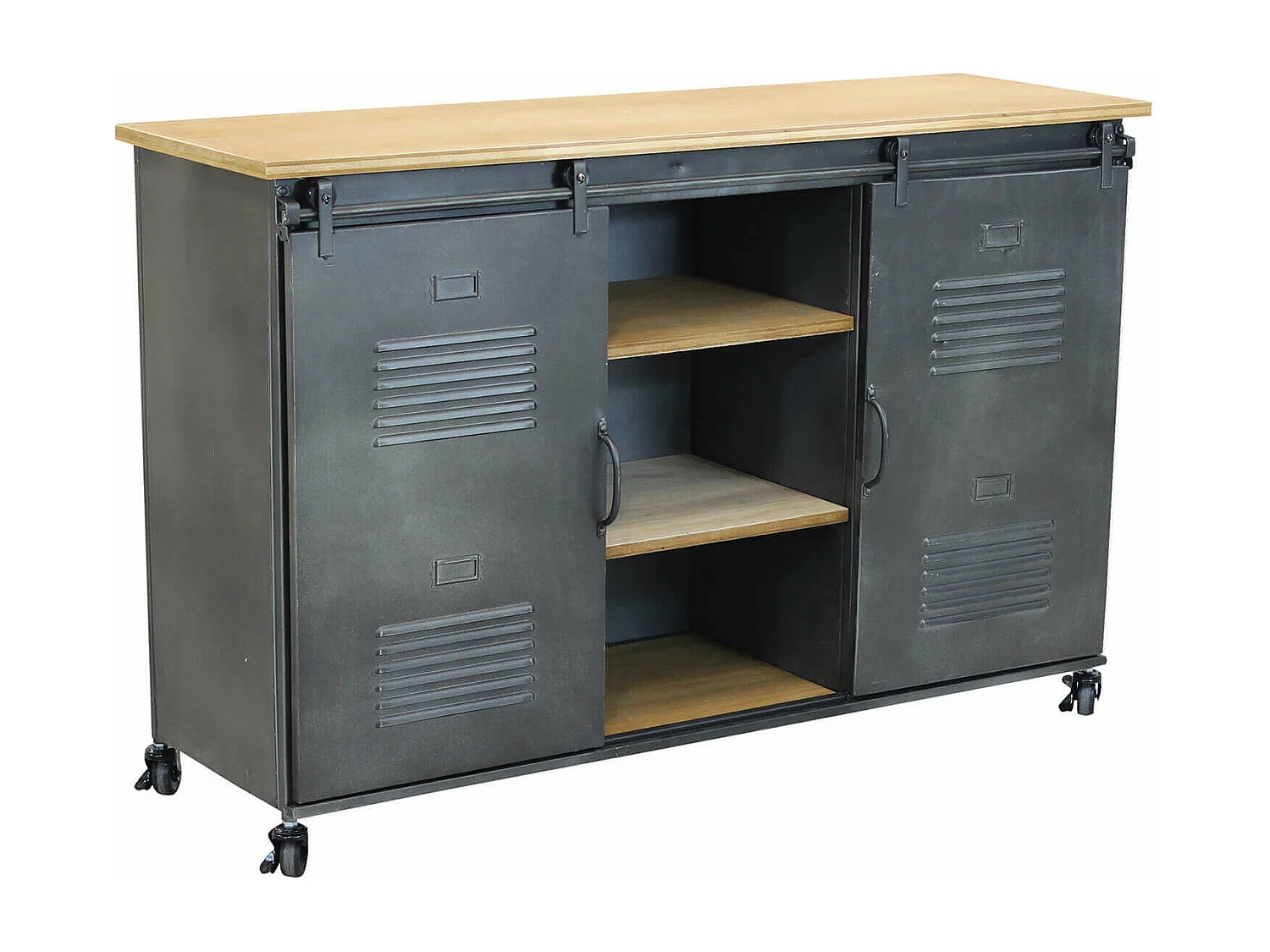 MilaniHome.it - Credenza In Metallo Ferro Industrial Mobile Madia Per Arredamento Soggiorno, Sala Da Pranzo, Salotto Industriale , Cm 116x40x77 Hdi coloreGrigio