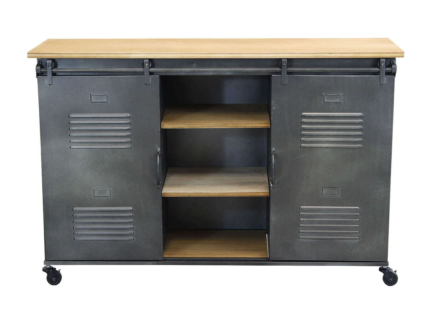 MilaniHome.it - Credenza In Metallo Ferro Industrial Mobile Madia Per Arredamento Soggiorno, Sala Da Pranzo, Salotto Industriale , Cm 116x40x77 Hdi coloreGrigio