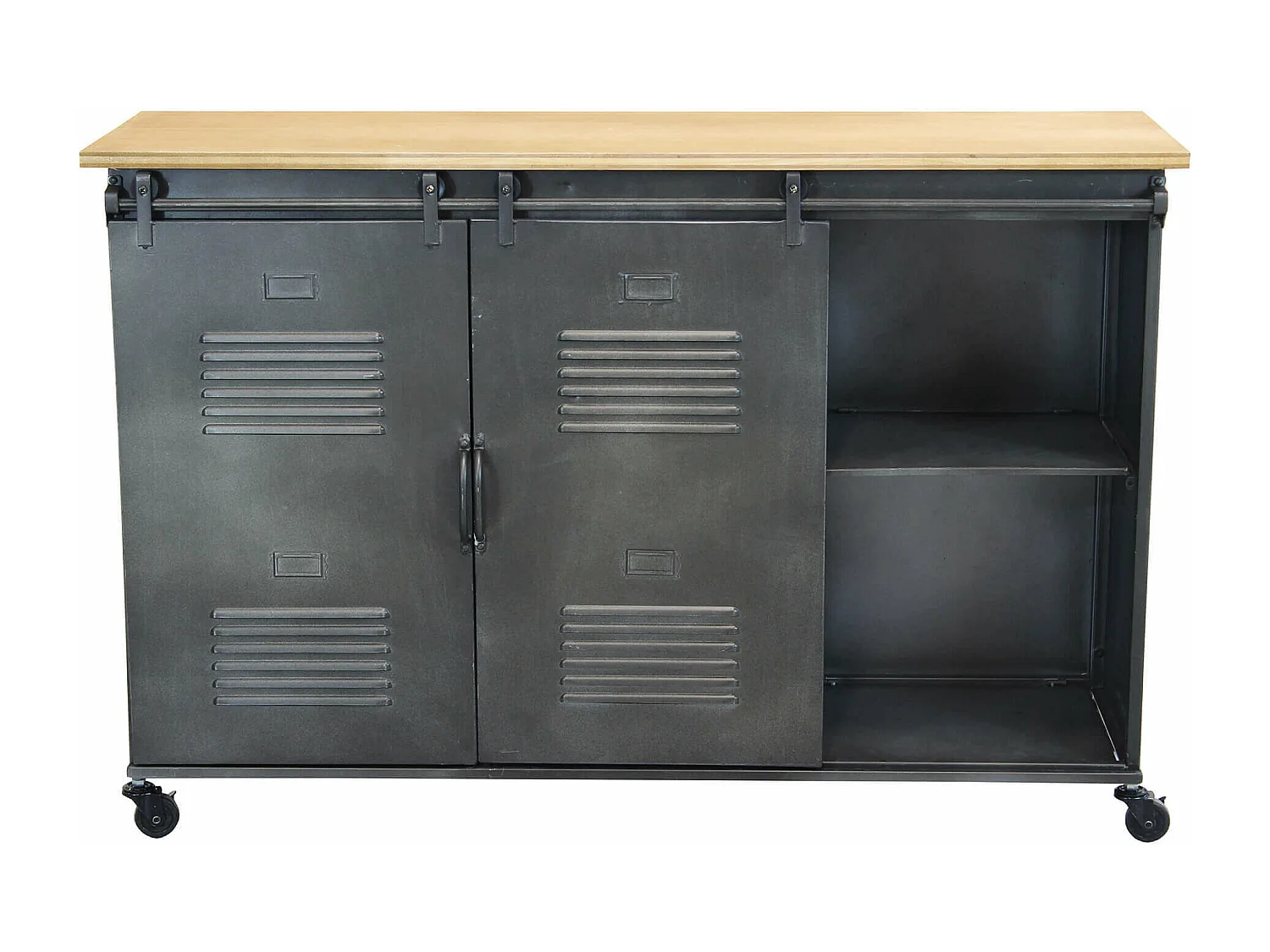 MilaniHome.it - Credenza In Metallo Ferro Industrial Mobile Madia Per Arredamento Soggiorno, Sala Da Pranzo, Salotto Industriale , Cm 116x40x77 Hdi coloreGrigio