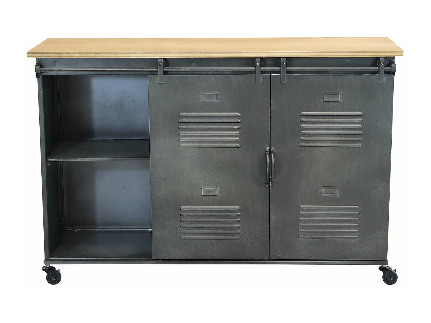 MilaniHome.it - Credenza In Metallo Ferro Industrial Mobile Madia Per Arredamento Soggiorno, Sala Da Pranzo, Salotto Industriale , Cm 116x40x77 Hdi coloreGrigio
