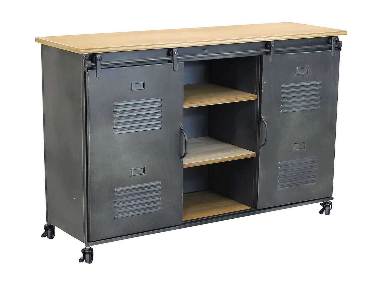 MilaniHome.it - Credenza In Metallo Ferro Industrial Mobile Madia Per Arredamento Soggiorno, Sala Da Pranzo, Salotto Industriale , Cm 116x40x77 Hdi coloreGrigio