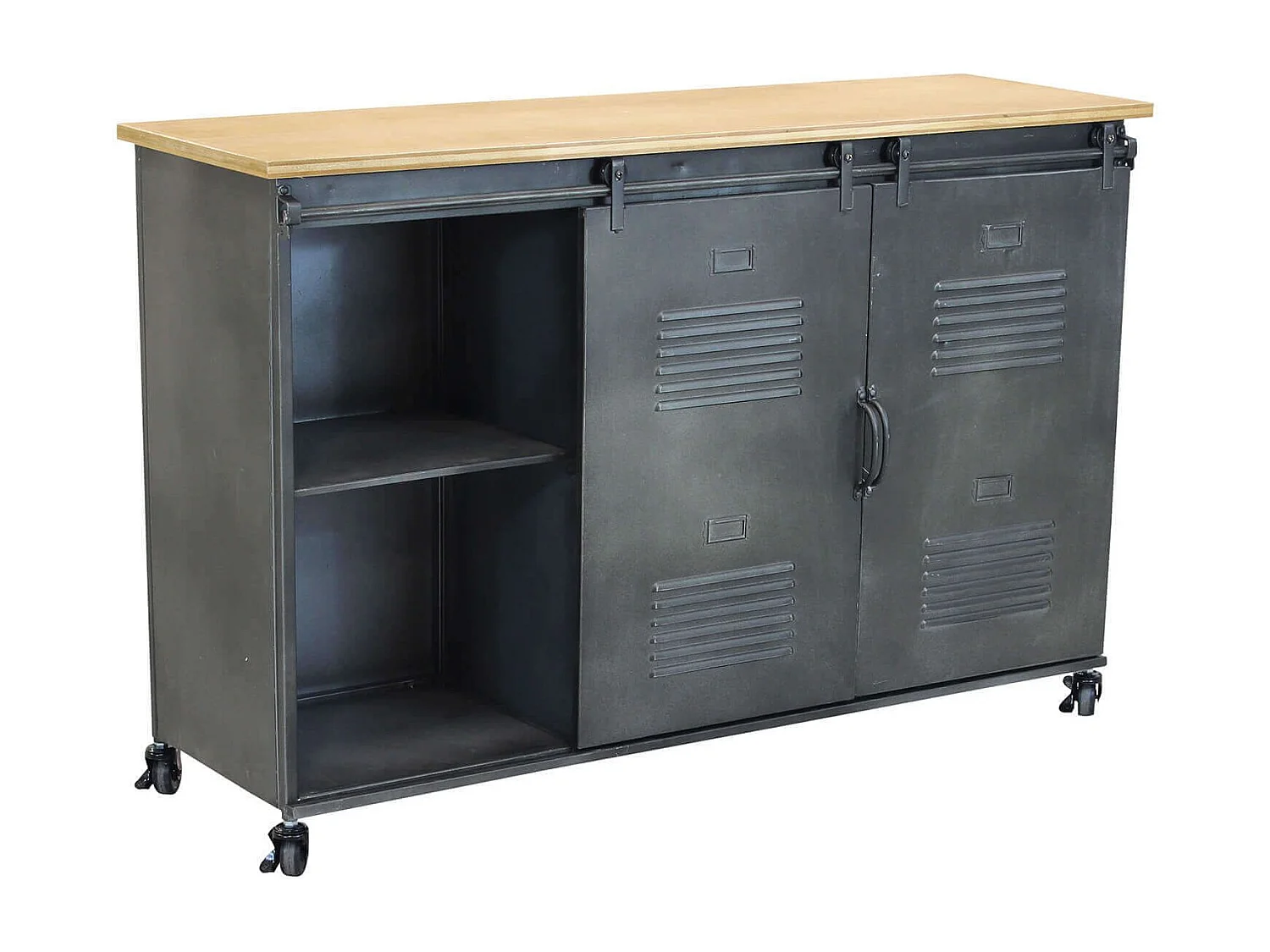 MilaniHome.it - Credenza In Metallo Ferro Industrial Mobile Madia Per Arredamento Soggiorno, Sala Da Pranzo, Salotto Industriale , Cm 116x40x77 Hdi coloreGrigio