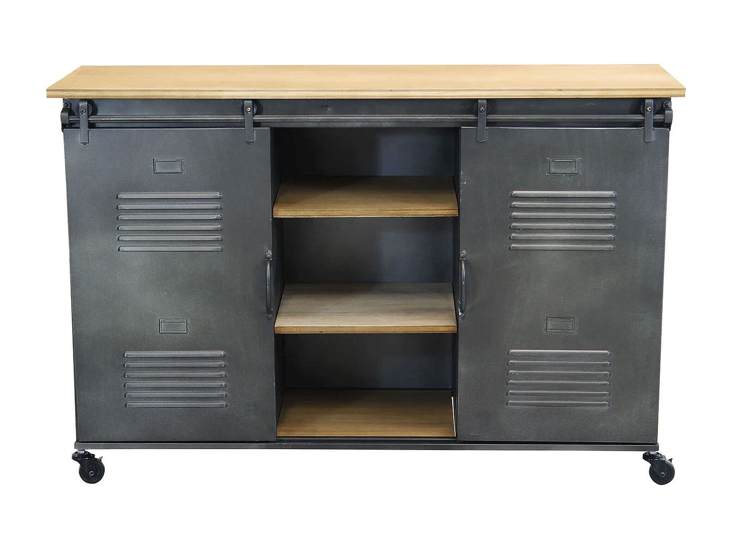 MilaniHome.it - Credenza In Metallo Ferro Industrial Mobile Madia Per Arredamento Soggiorno, Sala Da Pranzo, Salotto Industriale , Cm 116x40x77 Hdi coloreGrigio