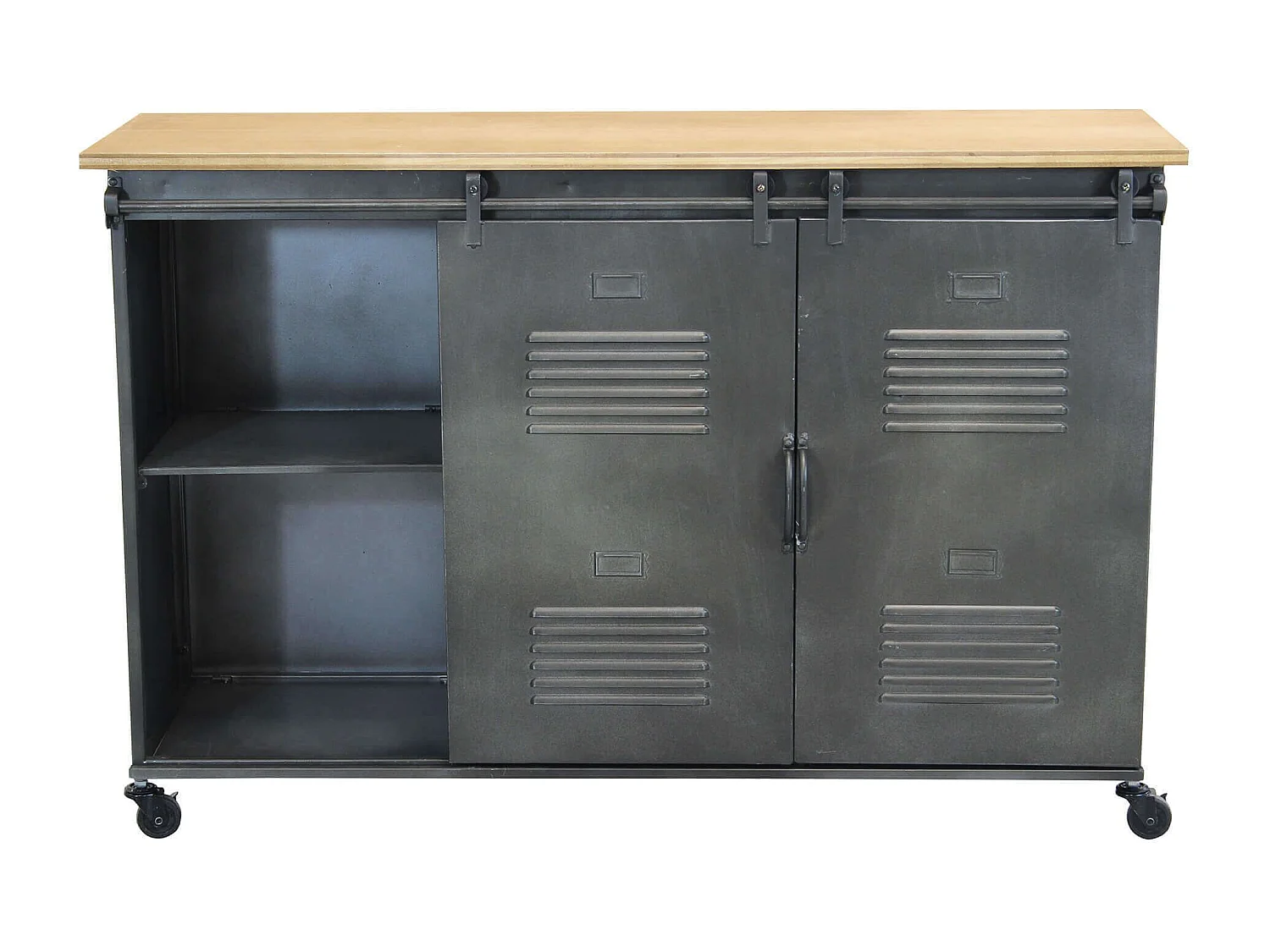 MilaniHome.it - Credenza In Metallo Ferro Industrial Mobile Madia Per Arredamento Soggiorno, Sala Da Pranzo, Salotto Industriale , Cm 116x40x77 Hdi coloreGrigio