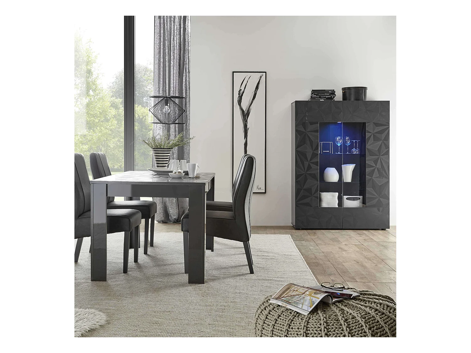 MilaniHome.it - vetrina moderna con 2 ante di design moderno industrial cm 121 x 166 x 42 hdi coloreAntracite