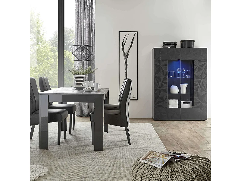 MilaniHome.it - vetrina moderna con 2 ante di design moderno industrial cm 121 x 166 x 42 hdi coloreAntracite