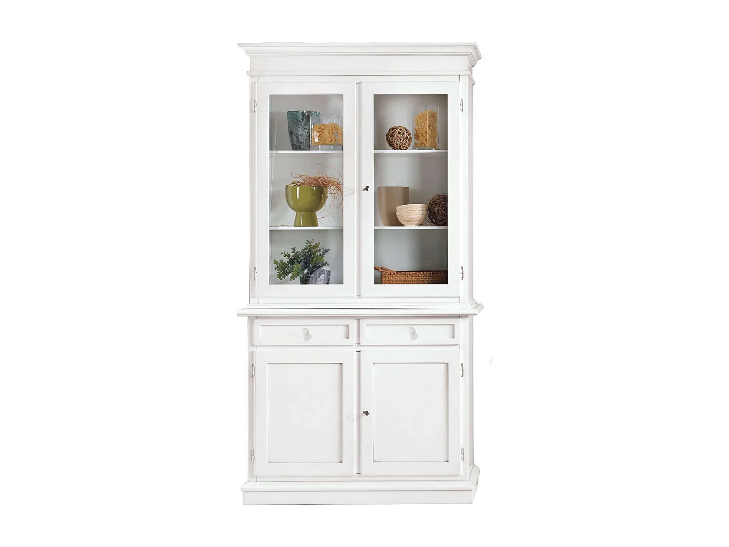 MilaniHome.it - Credenza Con Vetrina In Legno Massello 105x42x205di coloreBianco