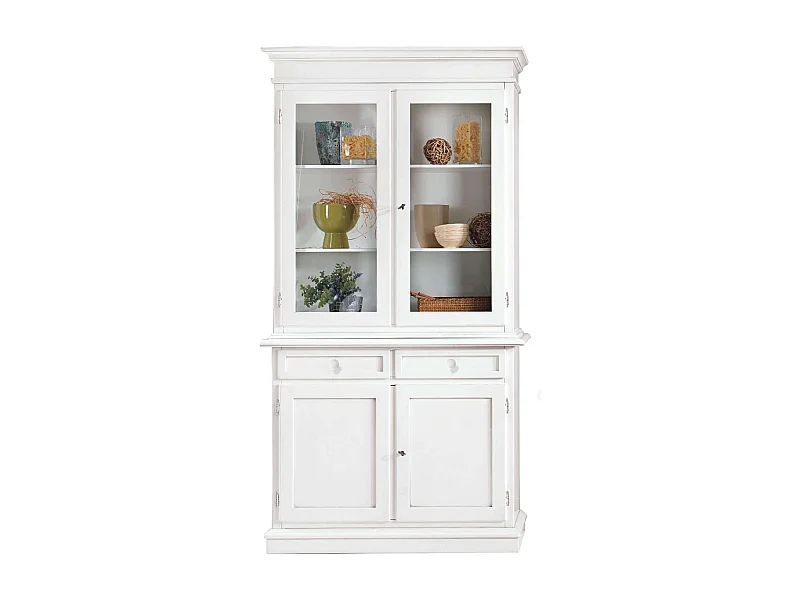 MilaniHome.it - Credenza Con Vetrina In Legno Massello 105x42x205di coloreBianco