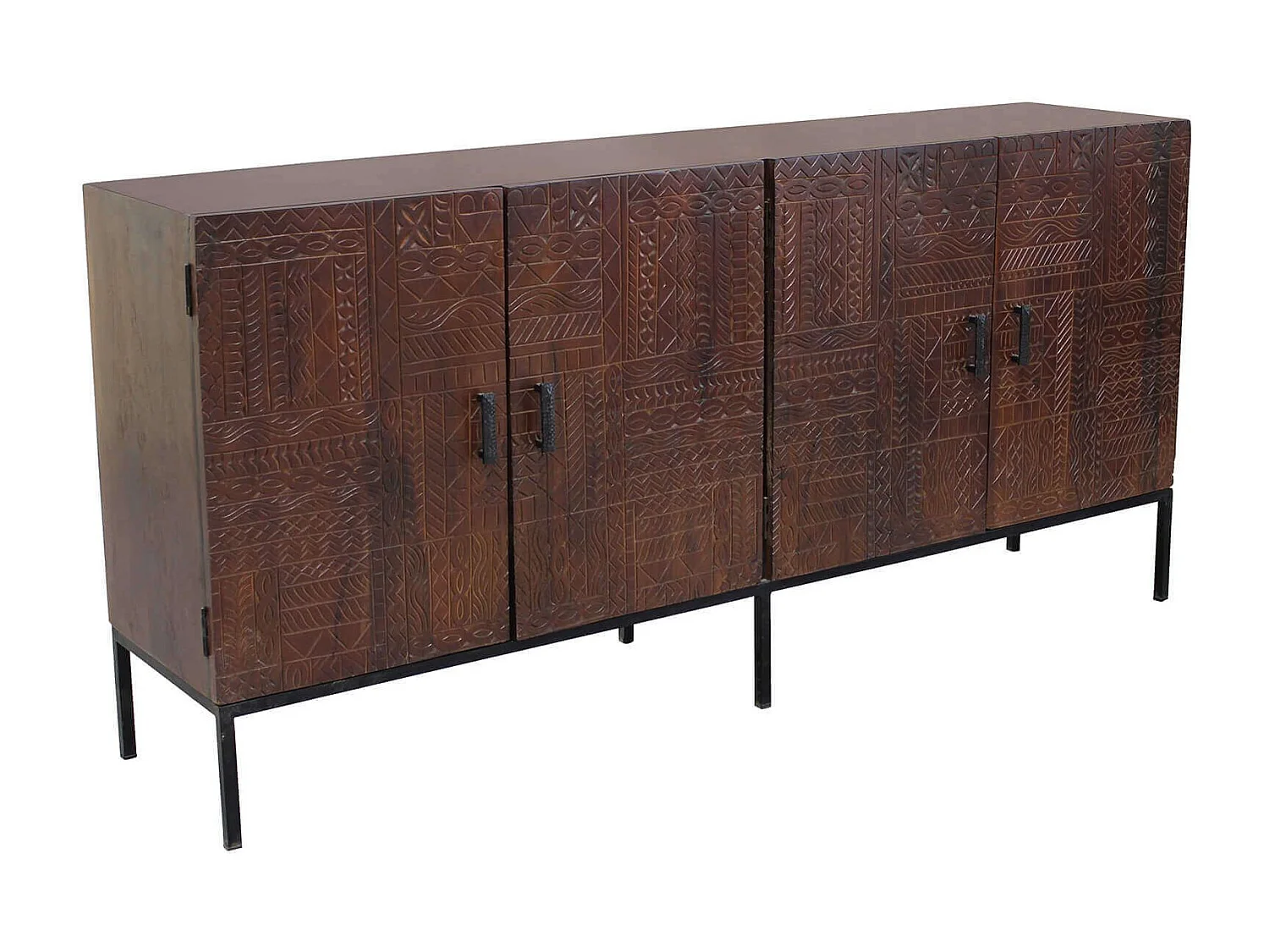 MilaniHome.it - Mobile con decoro wengé con 4 ante in legno di mango con struttura in ferro cm 180x40x85 hdi coloreMarrone