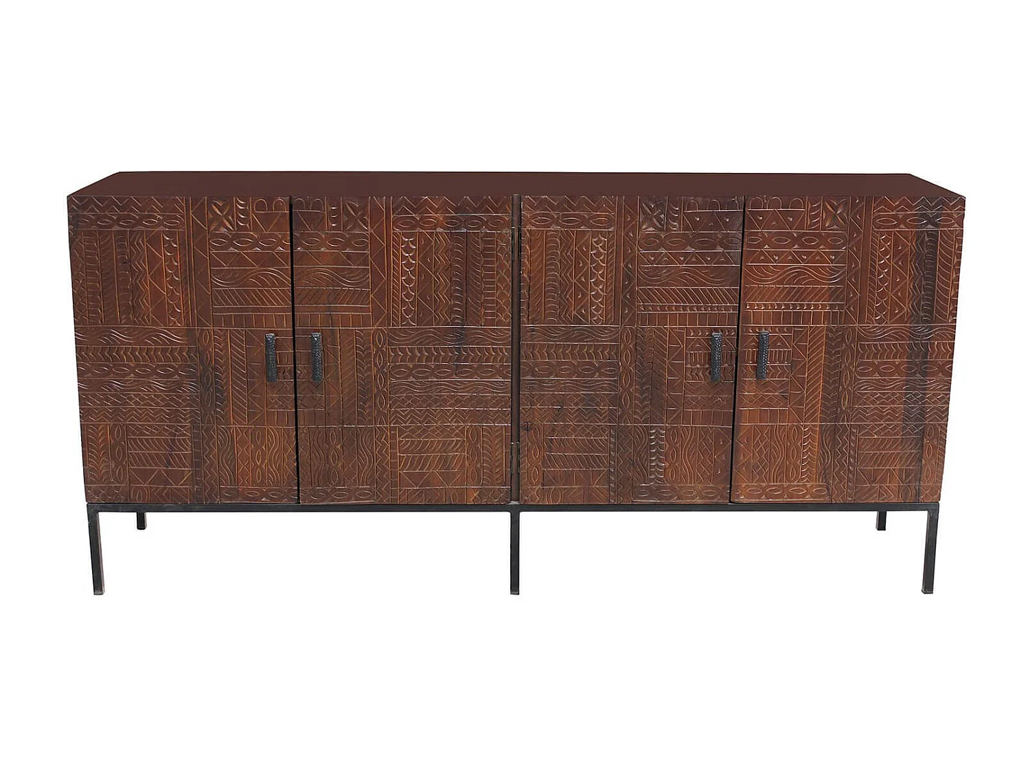 MilaniHome.it - Mobile con decoro wengé con 4 ante in legno di mango con struttura in ferro cm 180x40x85 hdi coloreMarrone