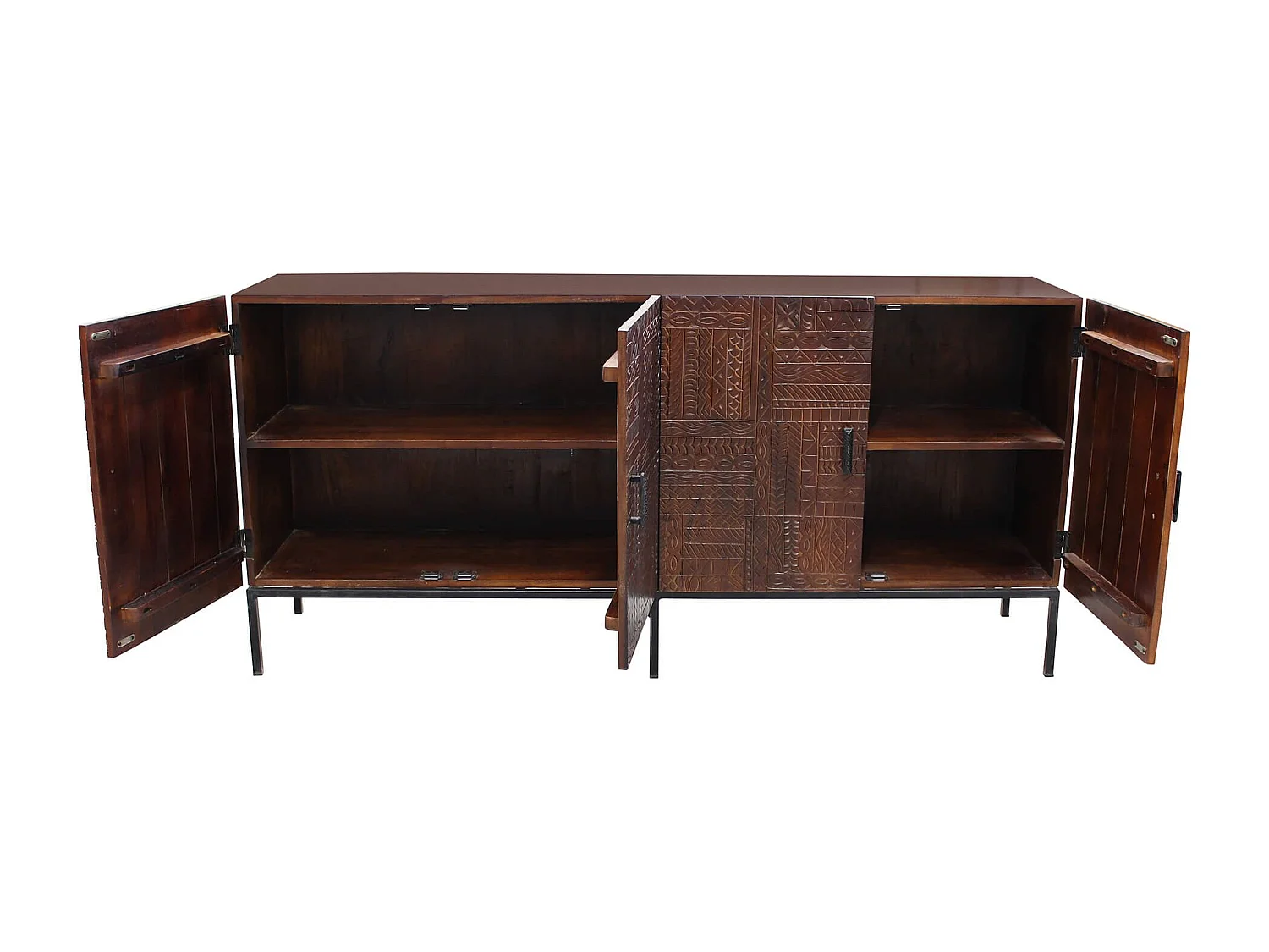 MilaniHome.it - Mobile con decoro wengé con 4 ante in legno di mango con struttura in ferro cm 180x40x85 hdi coloreMarrone