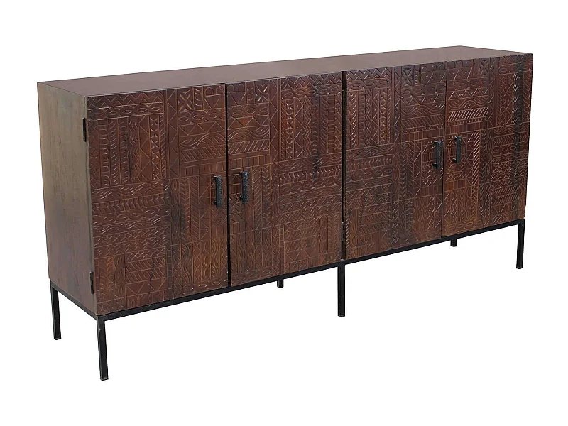 MilaniHome.it - Mobile con decoro wengé con 4 ante in legno di mango con struttura in ferro cm 180x40x85 hdi coloreMarrone