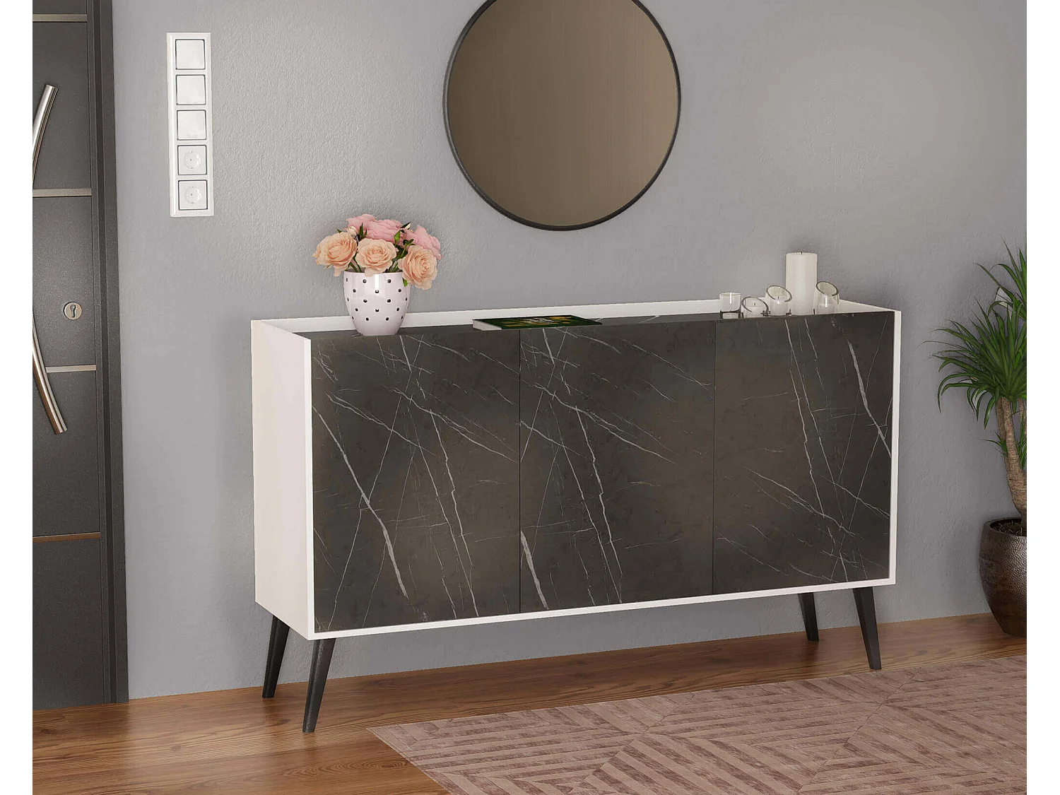 MilaniHome.it - madia di design con 3 ante di design moderno contemporaneo cm 150 x 40 x 78 hdi coloreMarmo