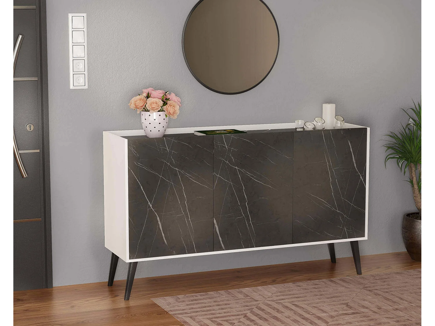 MilaniHome.it - madia di design con 3 ante di design moderno contemporaneo cm 150 x 40 x 78 hdi coloreMarmo