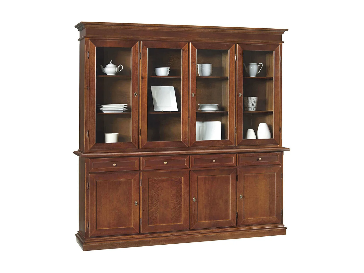 MilaniHome.it - Credenza Con Vetrina In Legno Massello 205x42x205di coloreTinta noce