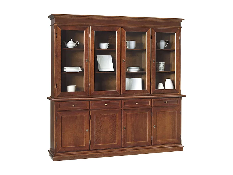 MilaniHome.it - Credenza Con Vetrina In Legno Massello 205x42x205di coloreTinta noce