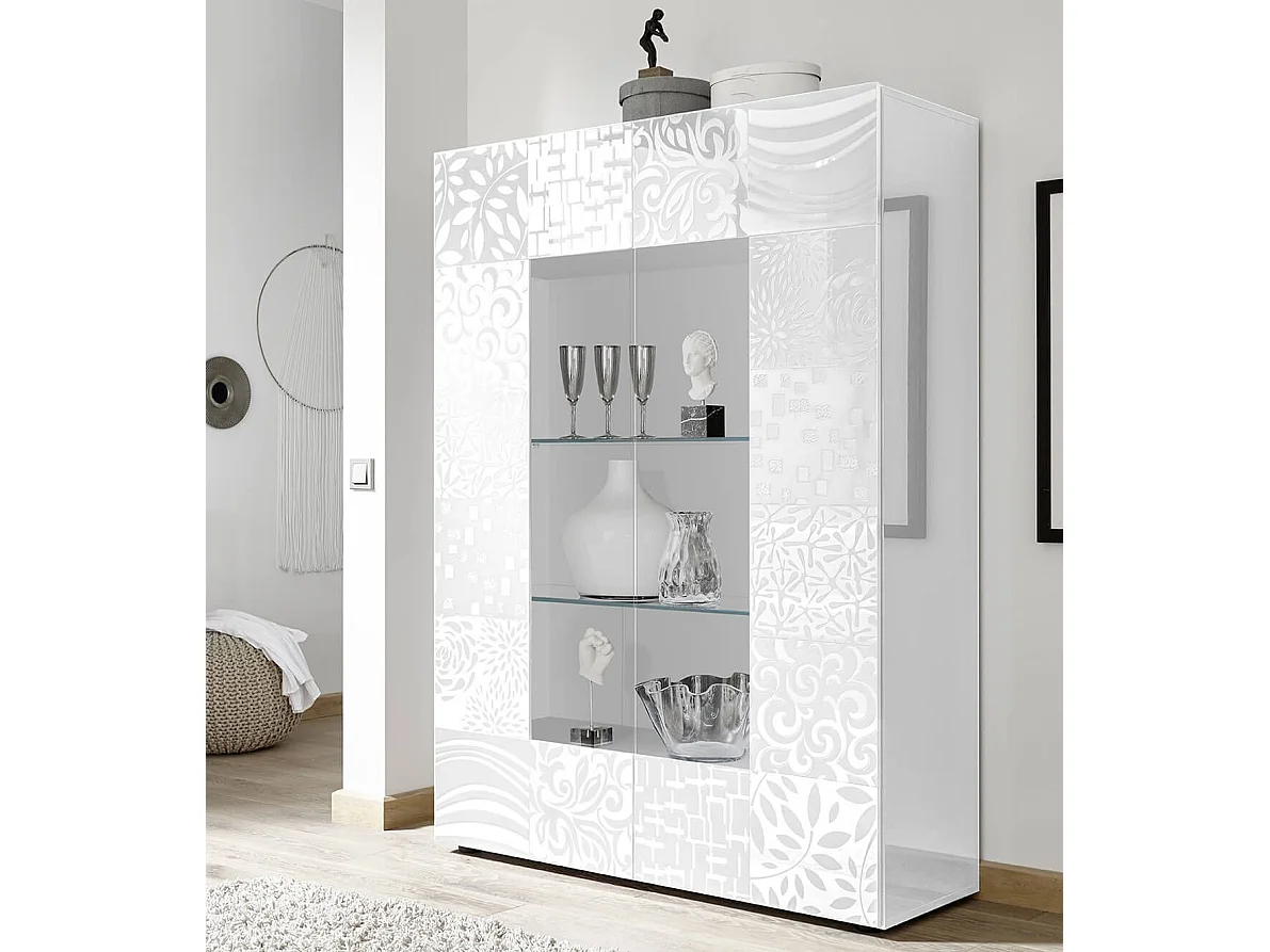 MilaniHome.it - vetrina moderna con 2 ante di design moderno industrial cm 121 x 166 x 42 hdi coloreBianco