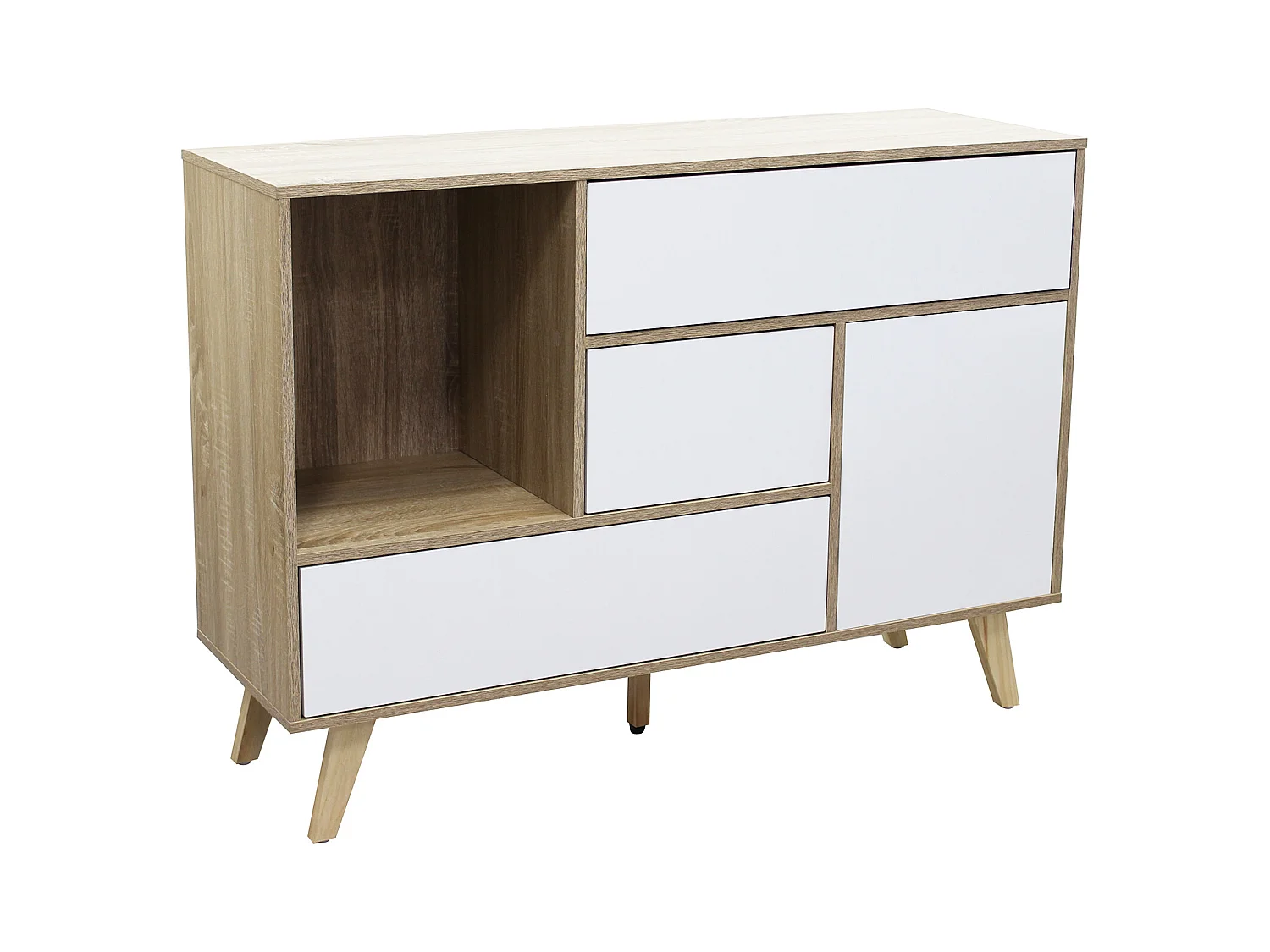 MilaniHome.it - madia moderna con tre cassetti e un anta di design per salotto, soggiorno 119x39,5x85,6 hdi coloreBianco