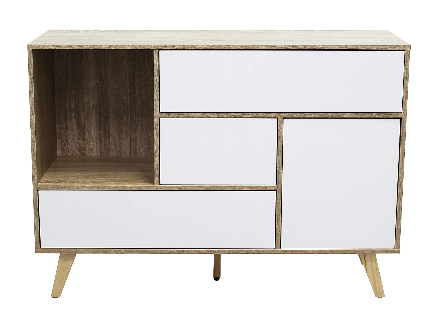 MilaniHome.it - madia moderna con tre cassetti e un anta di design per salotto, soggiorno 119x39,5x85,6 hdi coloreBianco