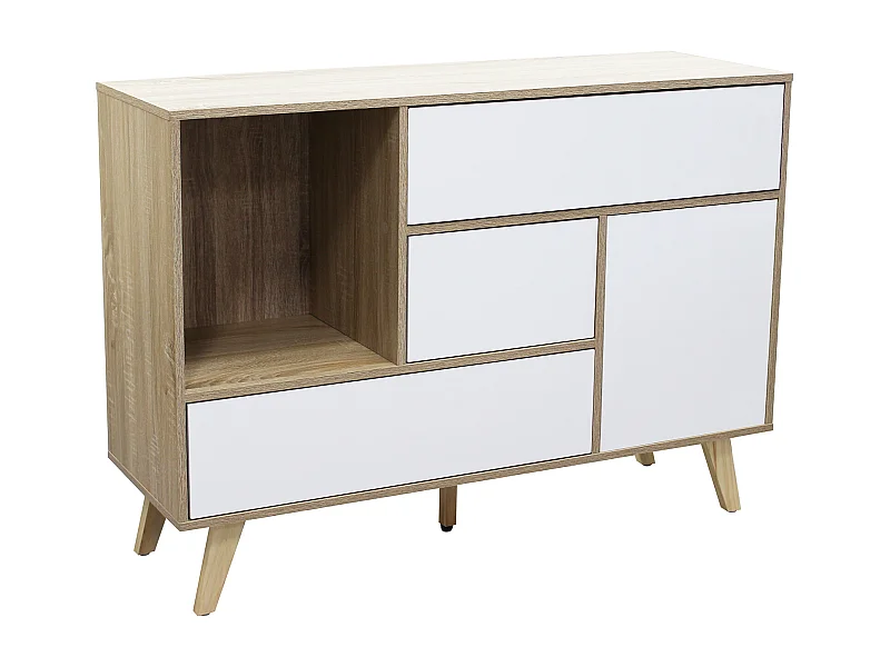 MilaniHome.it - madia moderna con tre cassetti e un anta di design per salotto, soggiorno 119x39,5x85,6 hdi coloreBianco