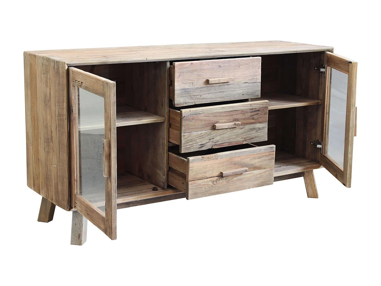 MilaniHome.it - Mobile Credenza Madia Stile Moderno, Porta Tv, Credenza Comodino 3 Cassetti 4 Ripiano, Legno Pino, Marrone, , Cm 160x48x85 Hdi coloreMarrone
