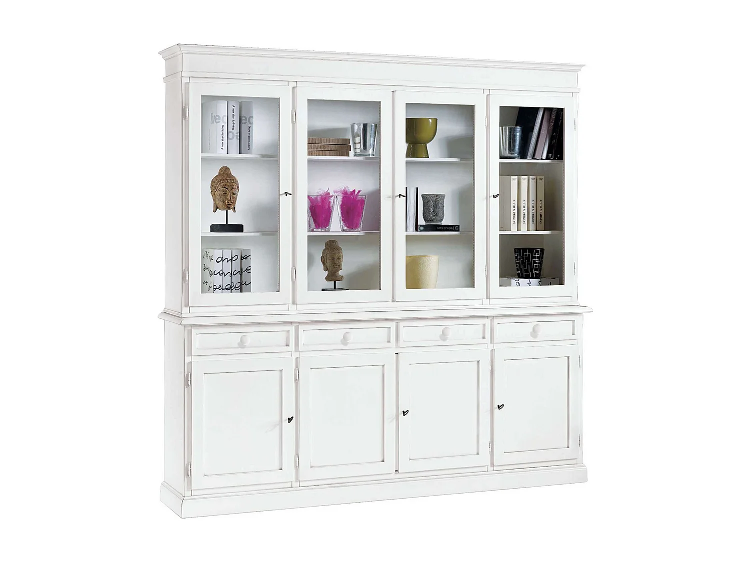 MilaniHome.it - Credenza Con Vetrina In Legno Massello 205x42x205di coloreBianco