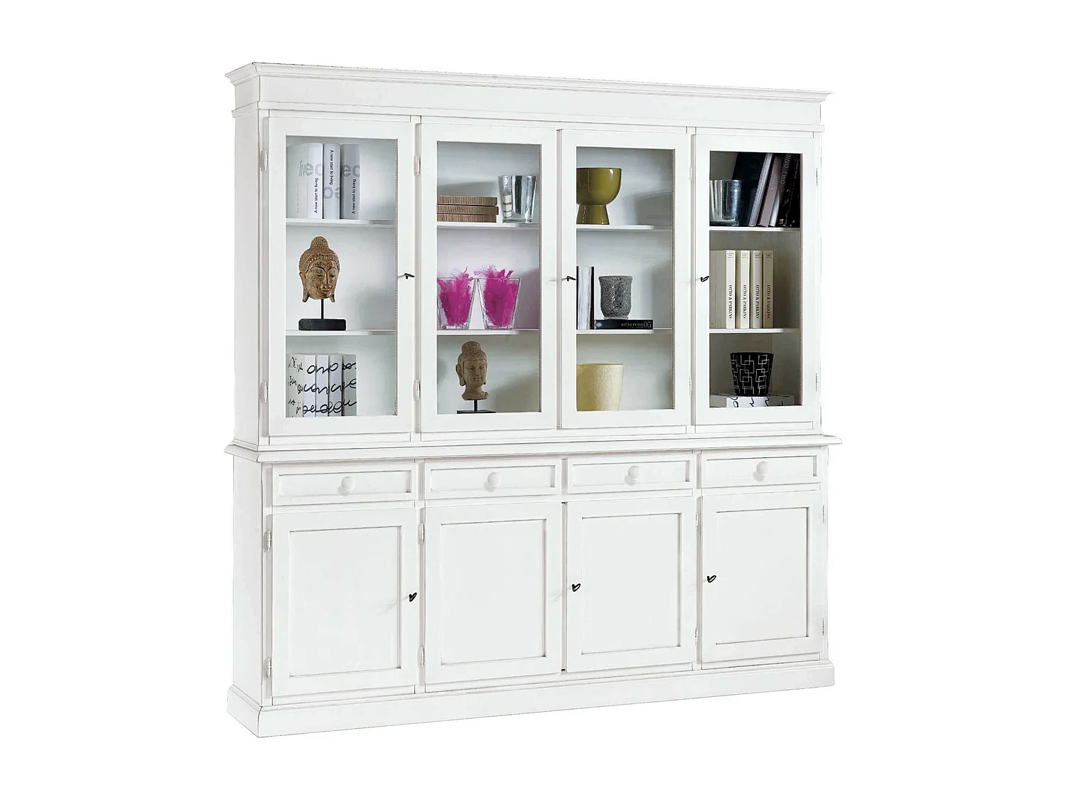 MilaniHome.it - Credenza Con Vetrina In Legno Massello 205x42x205di coloreBianco