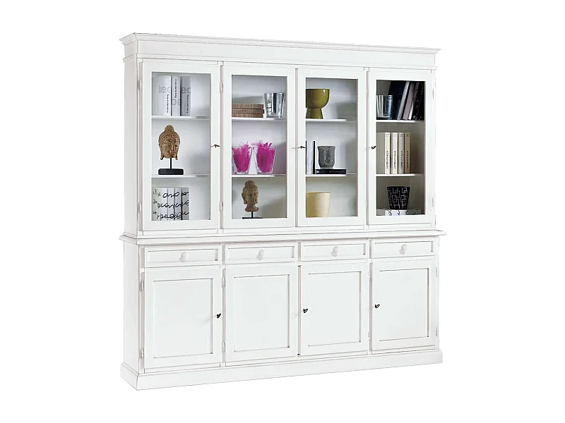 MilaniHome.it - Credenza Con Vetrina In Legno Massello 205x42x205di coloreBianco