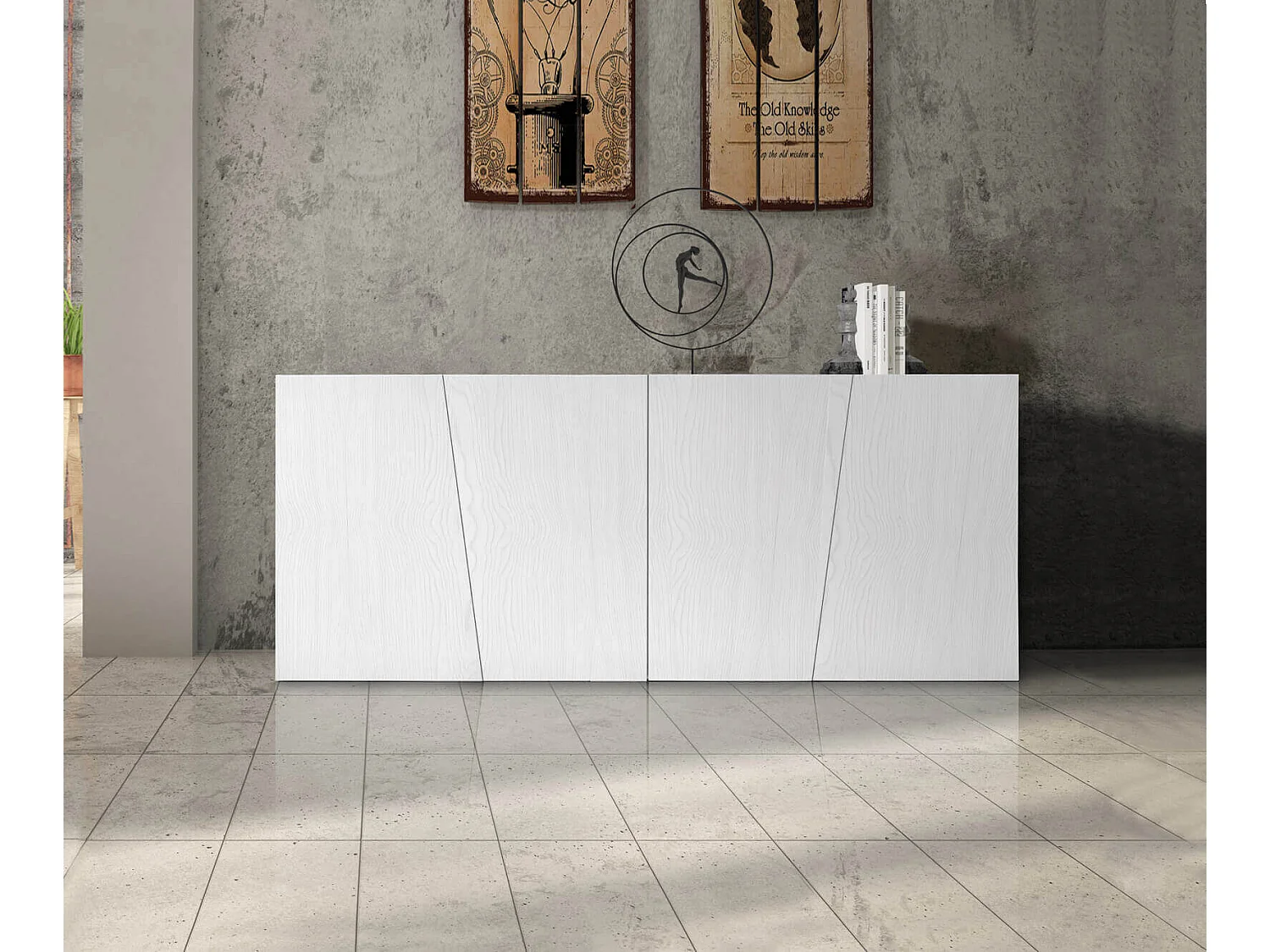 MilaniHome.it - Mobile Tv Porta Tv Cm 180x50x75 H Abete Spazzolato Bianco Per Interno Soggiorno Salotto Cucina Ufficio Camera Da Lettodi coloreBianco