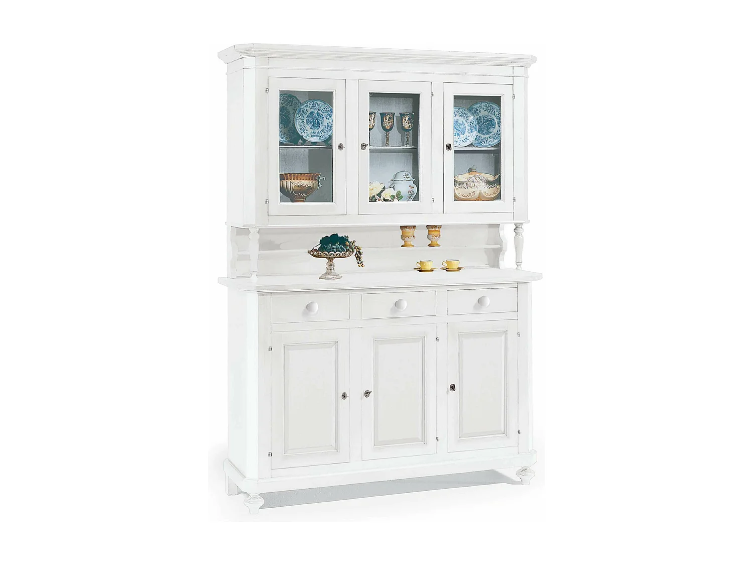 MilaniHome.it - Credenza Con Vetrina In Legno Massello 150x43x218di coloreBianco