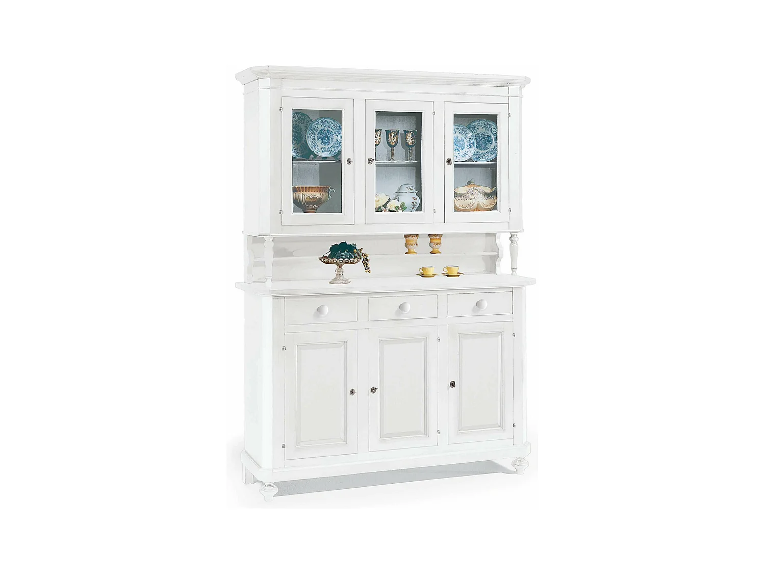 MilaniHome.it - Credenza Con Vetrina In Legno Massello 150x43x218di coloreBianco
