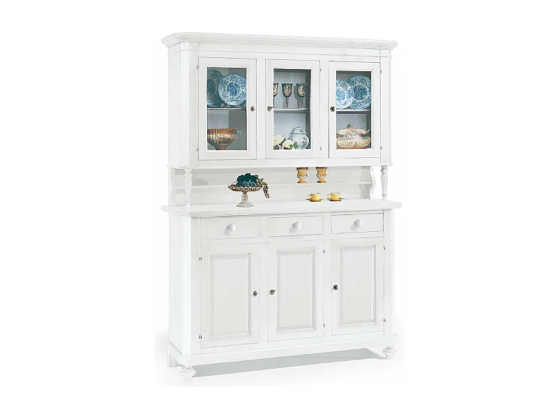 MilaniHome.it - Credenza Con Vetrina In Legno Massello 150x43x218di coloreBianco