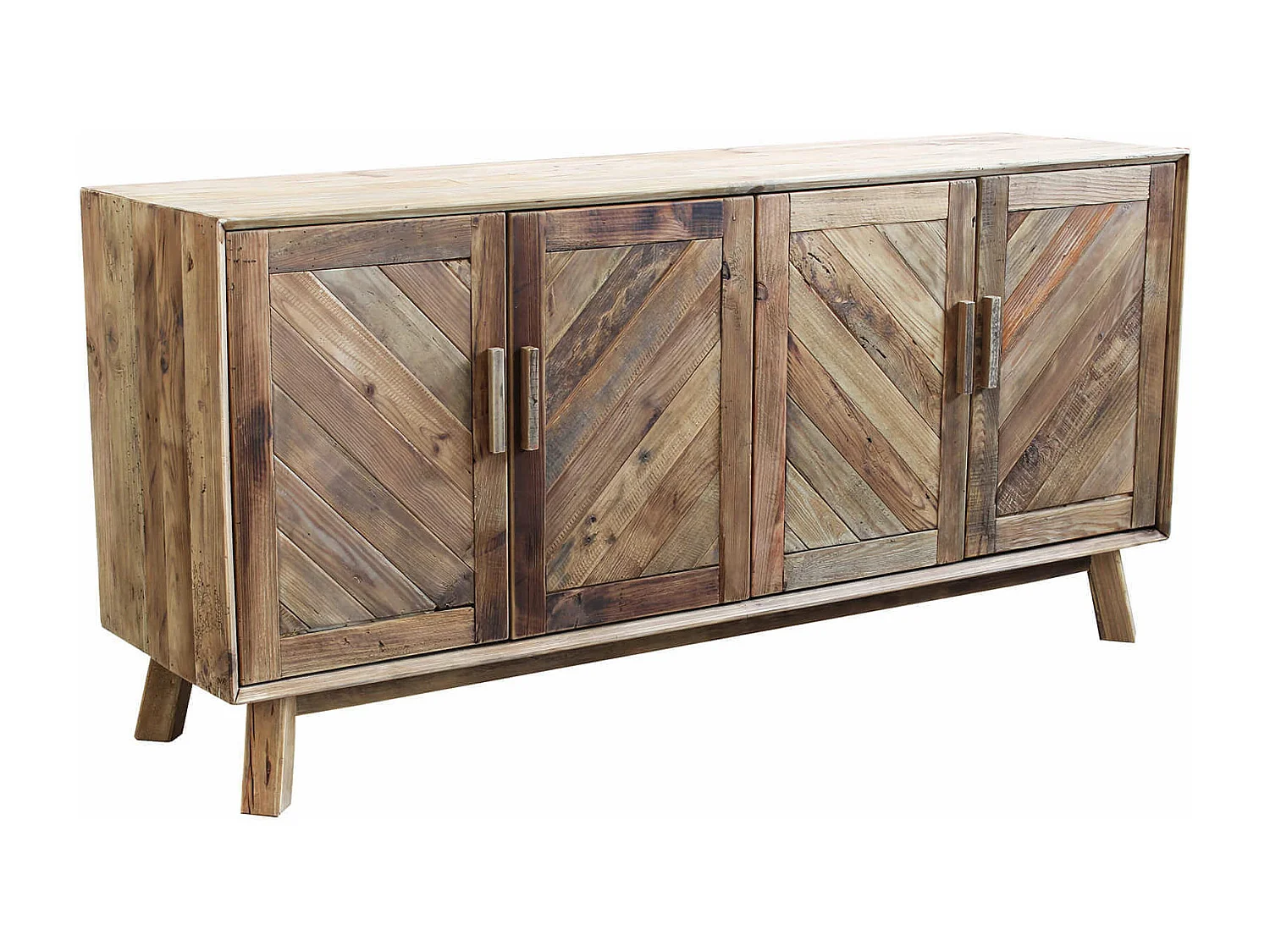 MilaniHome.it - Mobile Credenza Madia Moderna, Porta Tv 4 Ante, Legno Pino Massello Riciclato Cm 180x48x85 Hdi coloreMarrone