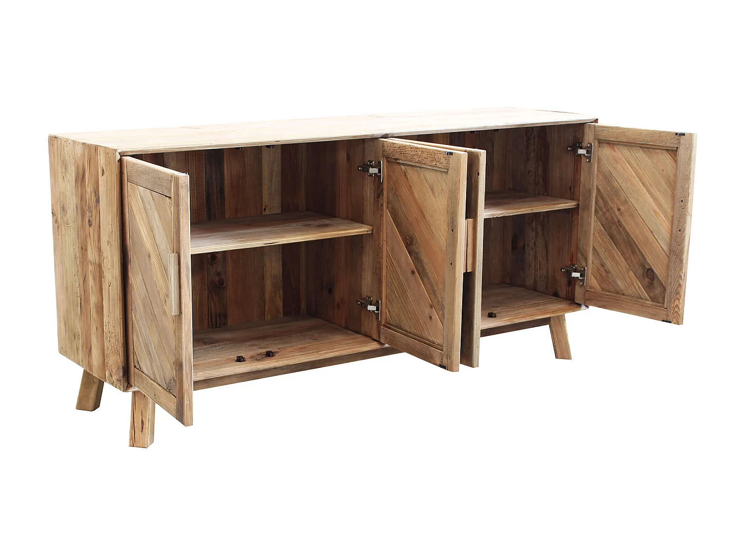 MilaniHome.it - Mobile Credenza Madia Moderna, Porta Tv 4 Ante, Legno Pino Massello Riciclato Cm 180x48x85 Hdi coloreMarrone