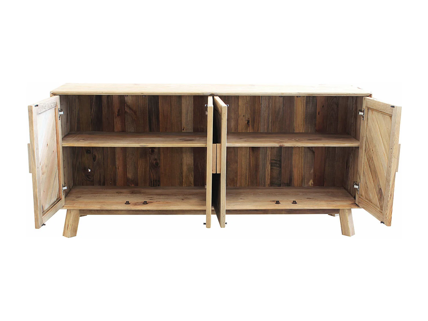 MilaniHome.it - Mobile Credenza Madia Moderna, Porta Tv 4 Ante, Legno Pino Massello Riciclato Cm 180x48x85 Hdi coloreMarrone