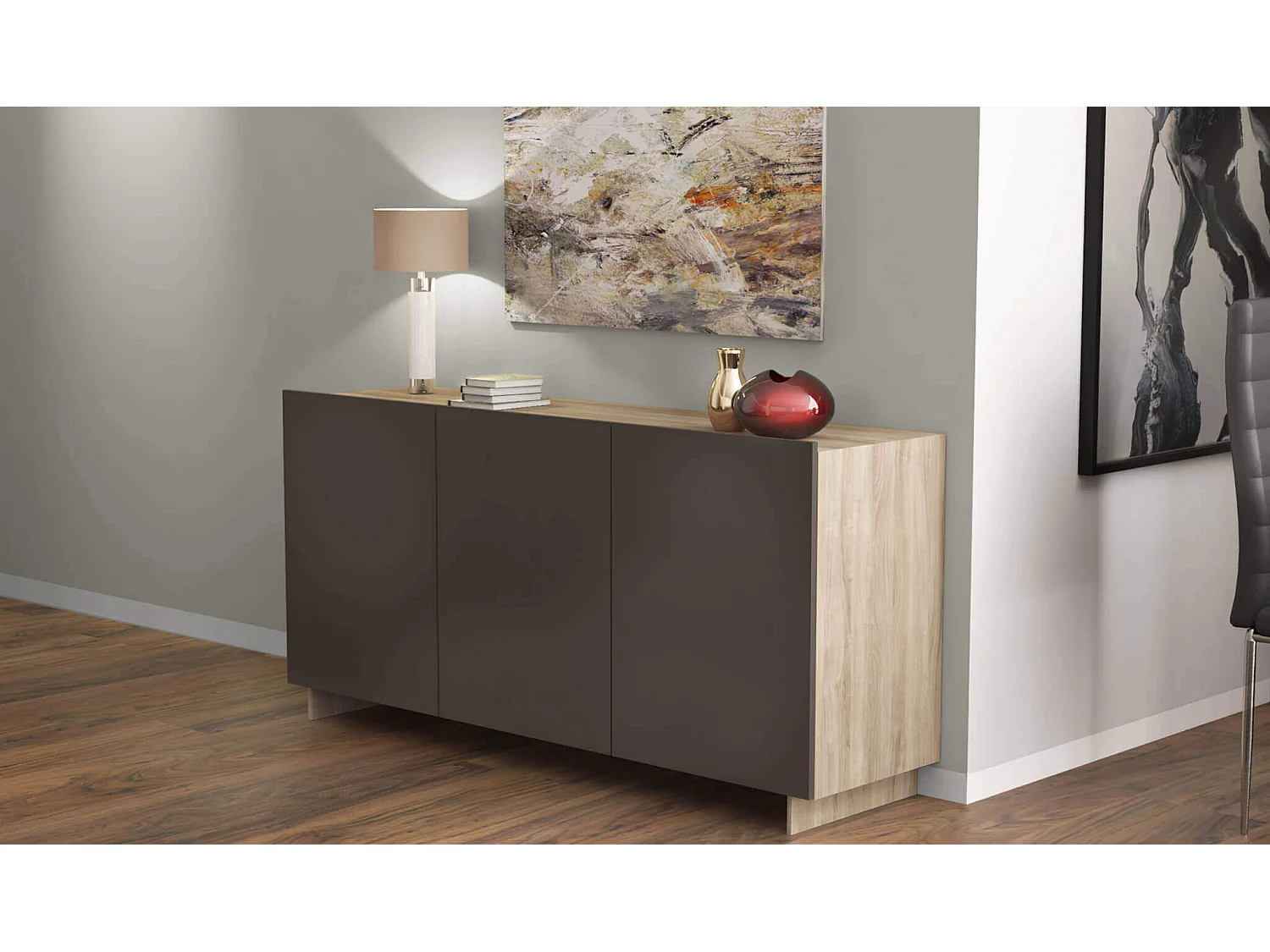 MilaniHome.it - madia moderna di design tre ante 150x40x76 hdi coloreAntracite