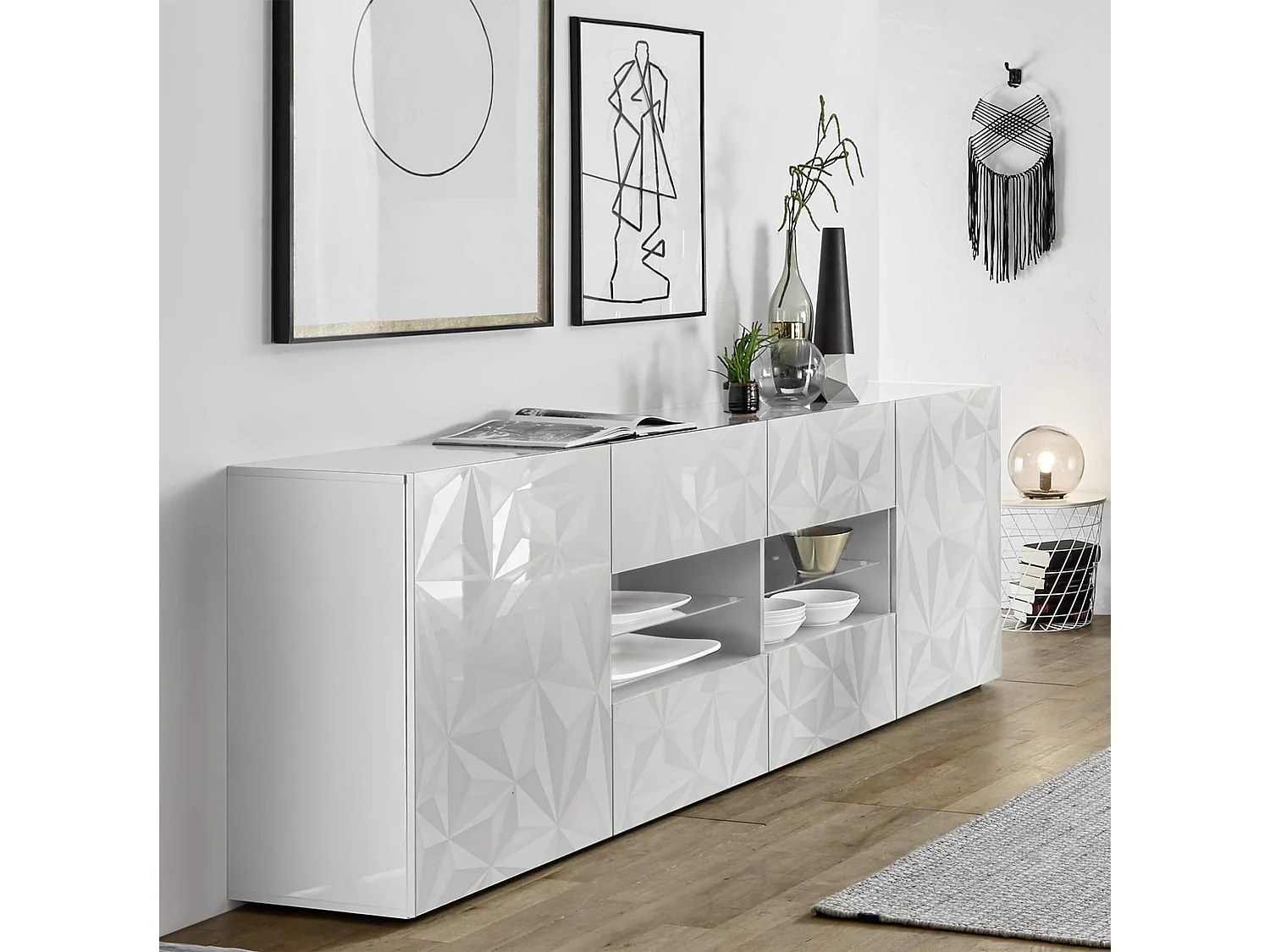 MilaniHome.it - madia di design moderno di design moderno industrial cm 241 x 84 x 42 hdi coloreBianco