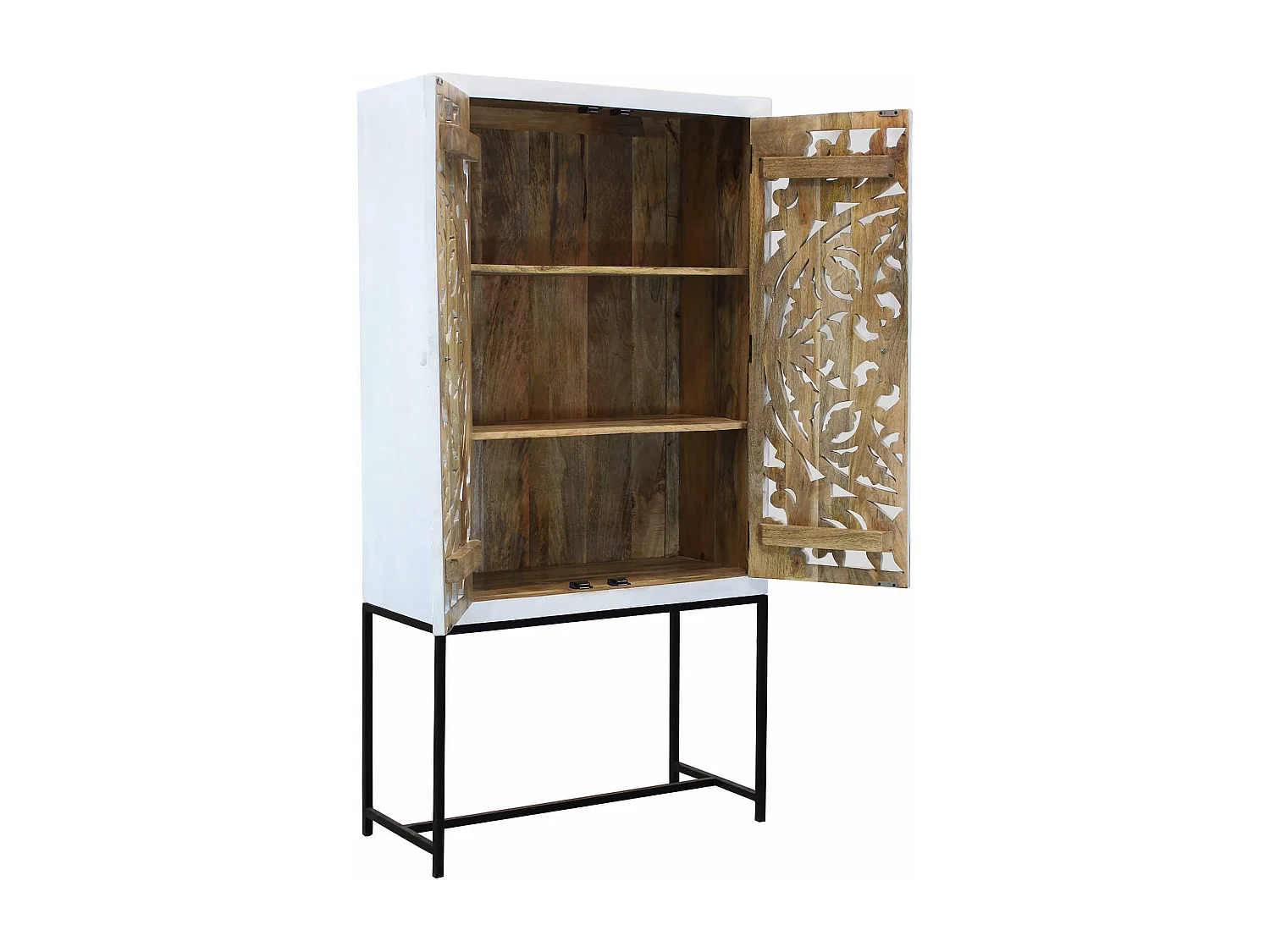 MilaniHome.it - Mobile con decoro sbiancato con 2 ante in legno di mango con struttura in ferro cm 90x40x176 hdi coloreMarrone