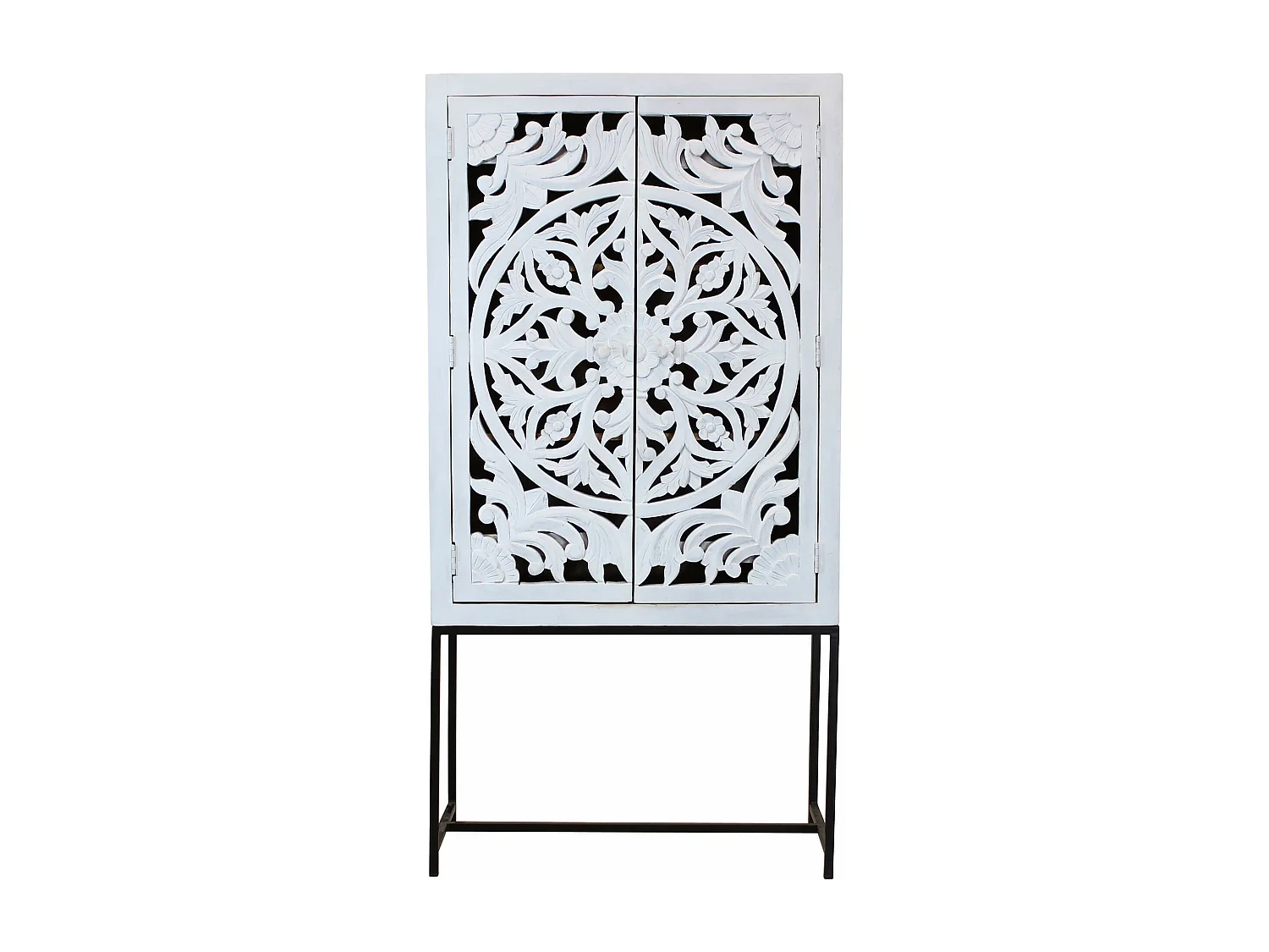 MilaniHome.it - Mobile con decoro sbiancato con 2 ante in legno di mango con struttura in ferro cm 90x40x176 hdi coloreMarrone