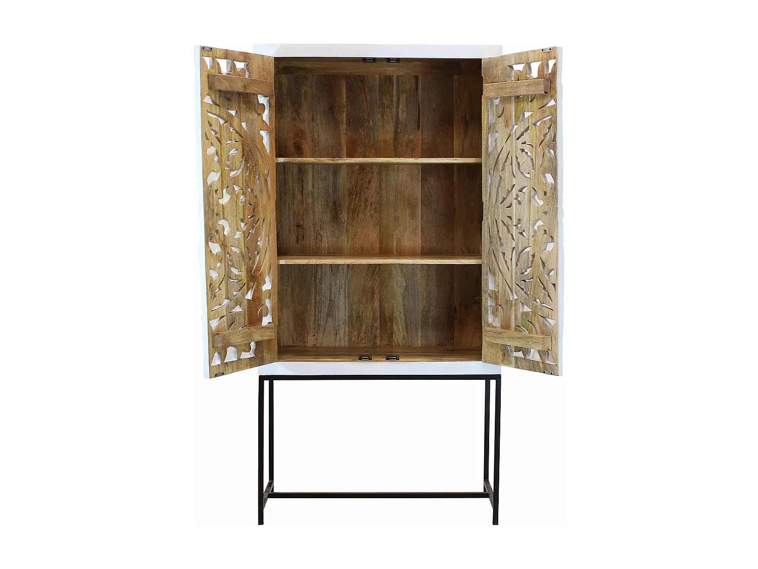 MilaniHome.it - Mobile con decoro sbiancato con 2 ante in legno di mango con struttura in ferro cm 90x40x176 hdi coloreMarrone