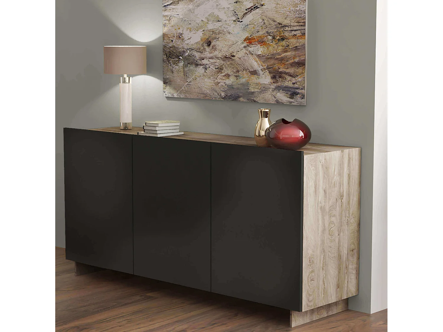 MilaniHome.it - madia moderna di design tre ante 150x40x76 hdi coloreNero