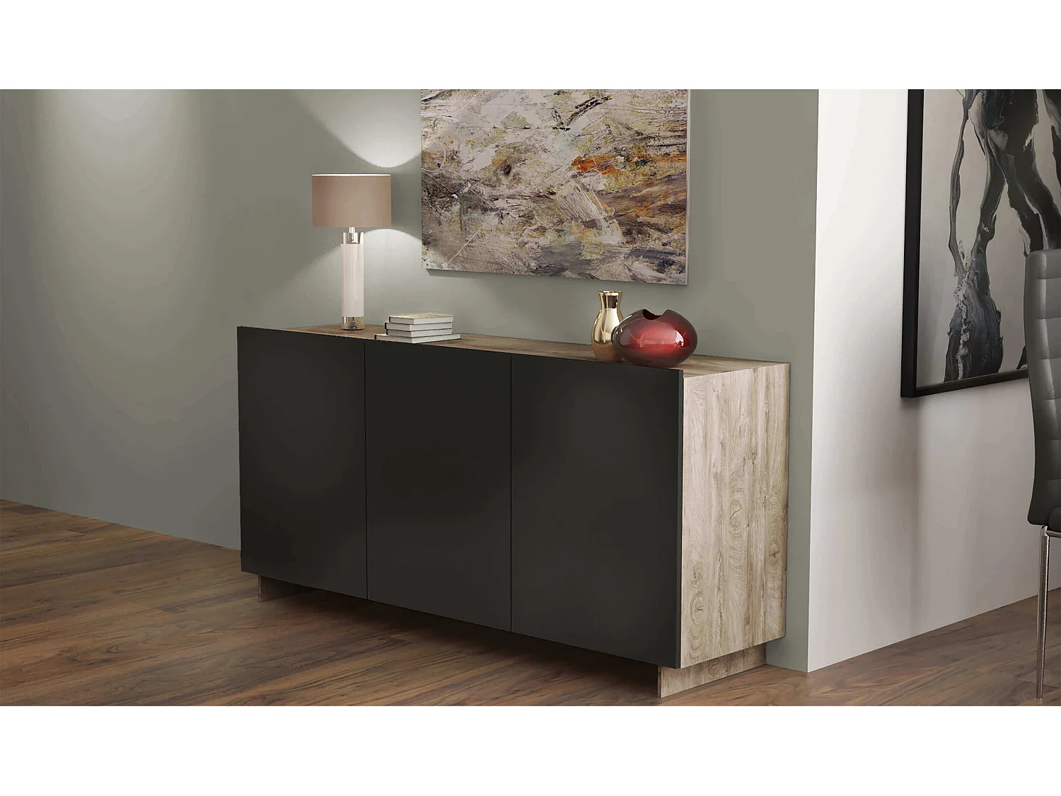 MilaniHome.it - madia moderna di design tre ante 150x40x76 hdi coloreNero