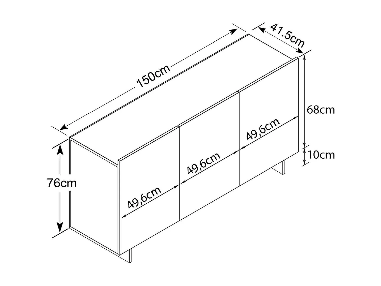 MilaniHome.it - madia moderna di design tre ante 150x40x76 hdi coloreNero