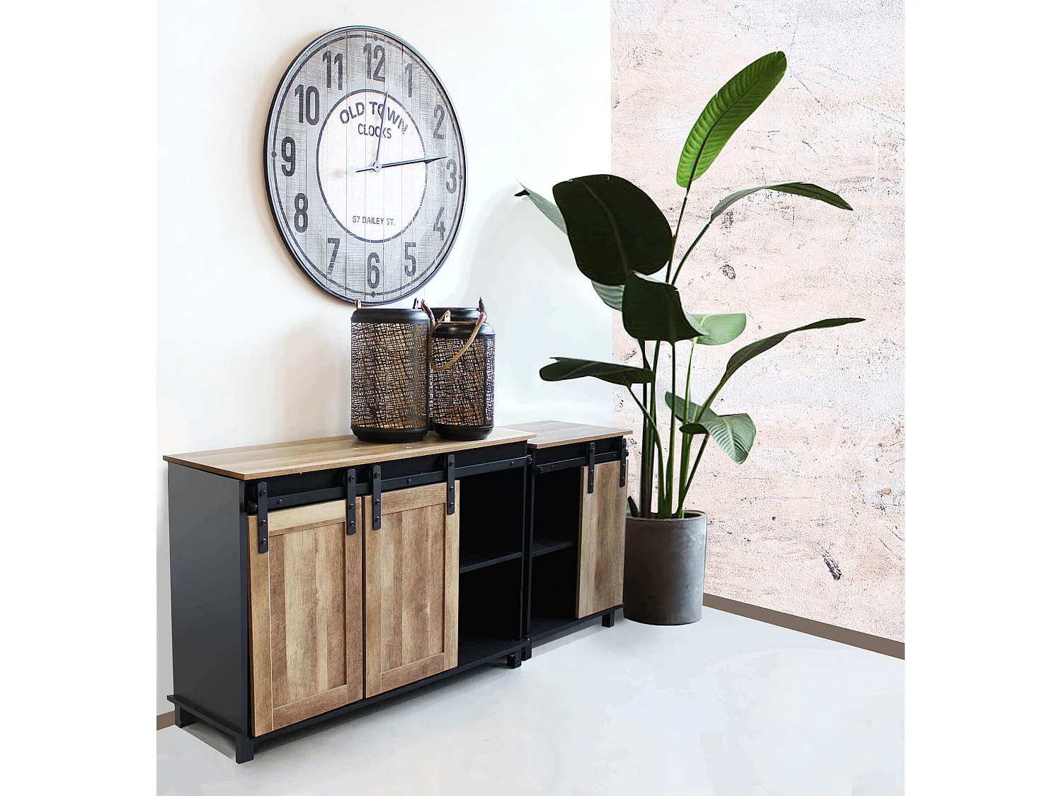 MilaniHome.it - Credenza Mobile Madia Moderna In Legno E Metallo Di Design Moderno Stile Industriale, Cm 60x40x78 Hdi coloreNero