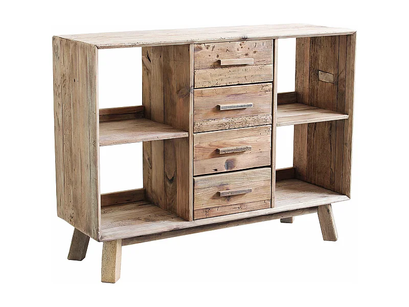 MilaniHome.it - Mobile Credenza Madia Moderna, Porta Tv 4 Cassetti, Legno Pino Massello Riciclato Cm 120x40x90 Hdi coloreMarrone