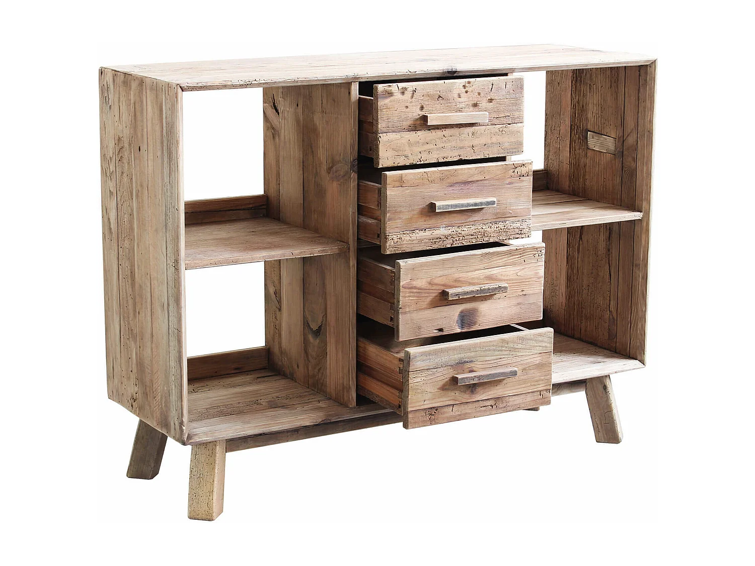 MilaniHome.it - Mobile Credenza Madia Moderna, Porta Tv 4 Cassetti, Legno Pino Massello Riciclato Cm 120x40x90 Hdi coloreMarrone