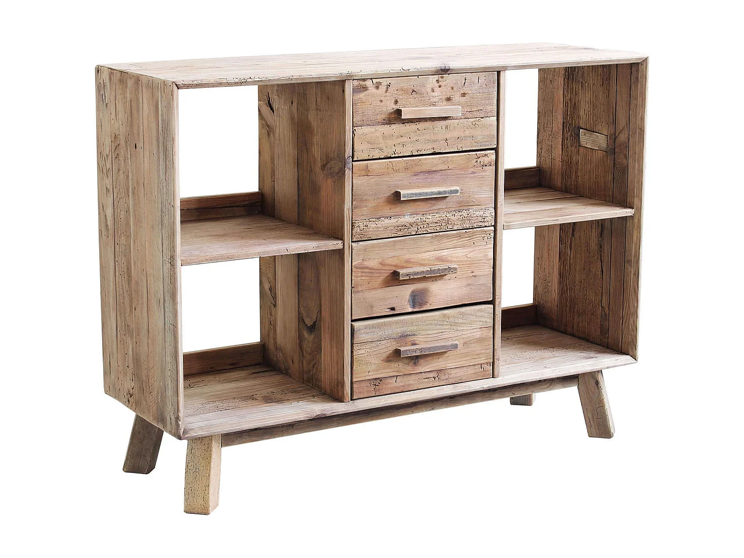 MilaniHome.it - Mobile Credenza Madia Moderna, Porta Tv 4 Cassetti, Legno Pino Massello Riciclato Cm 120x40x90 Hdi coloreMarrone