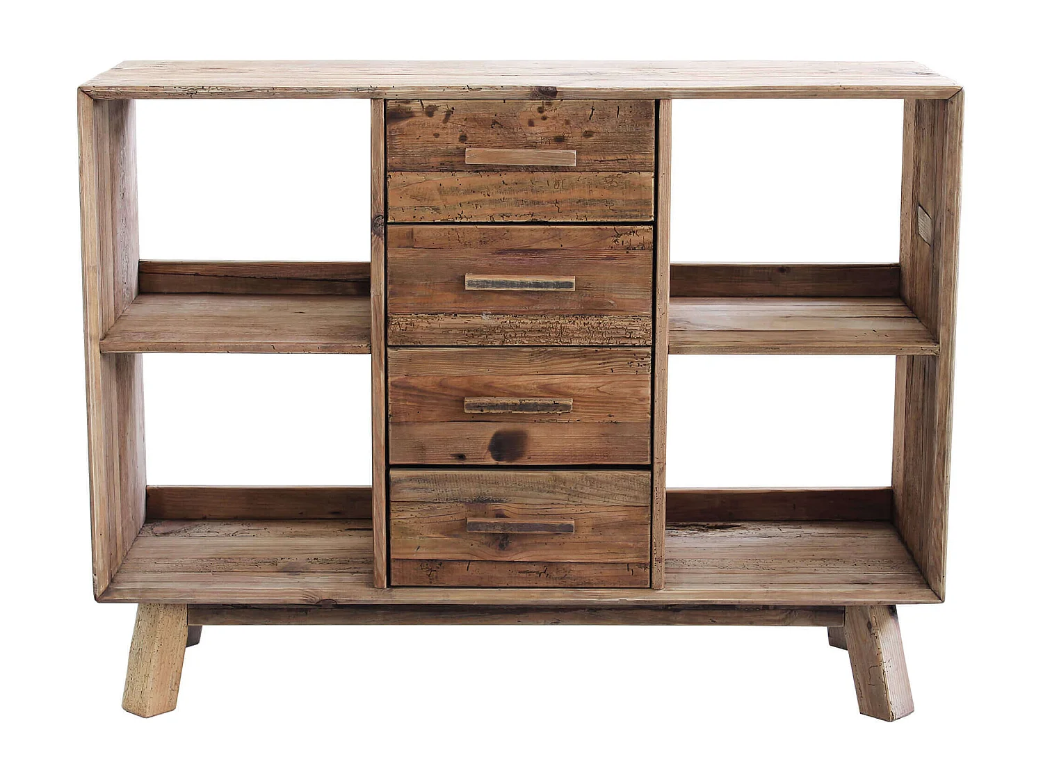 MilaniHome.it - Mobile Credenza Madia Moderna, Porta Tv 4 Cassetti, Legno Pino Massello Riciclato Cm 120x40x90 Hdi coloreMarrone